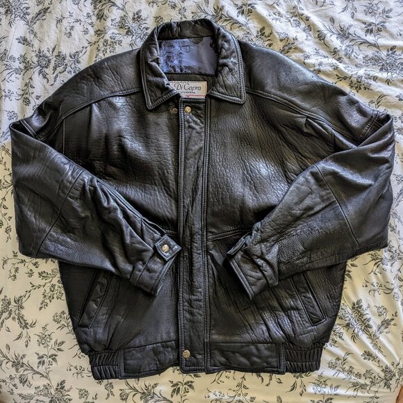 Black Leather Bomber Jacket - Picture 1 of 16